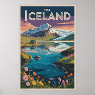 Affiche Illustration picturale vintage de voyage en Island
