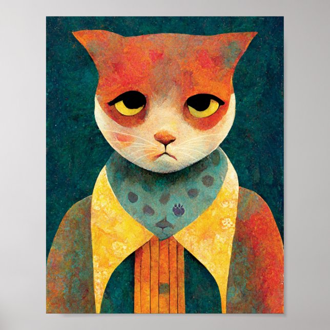 Affiche Illustration Portrait D'Un Triste Chat Ginger (Devant)