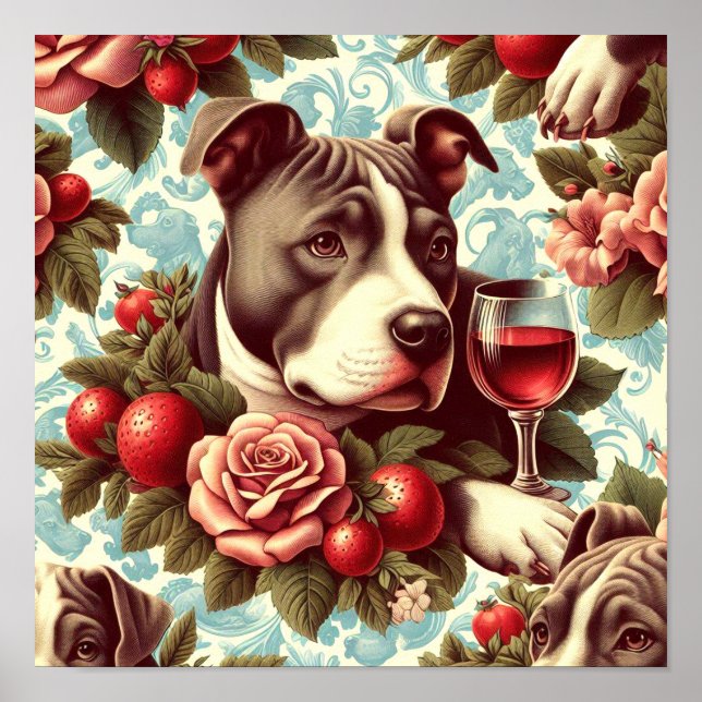 Affiche Illustration Retro American Pit Bull Terrier (Devant)