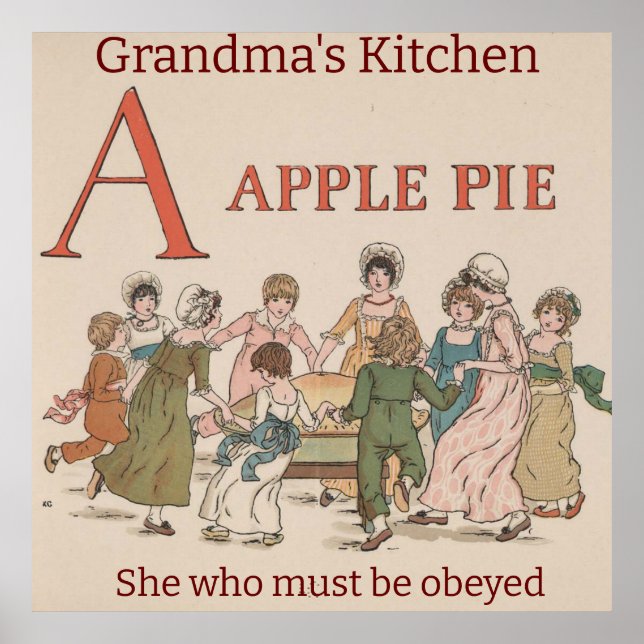Affiche Illustration Retro Childrens Pomme Pie. Modifiable (Devant)