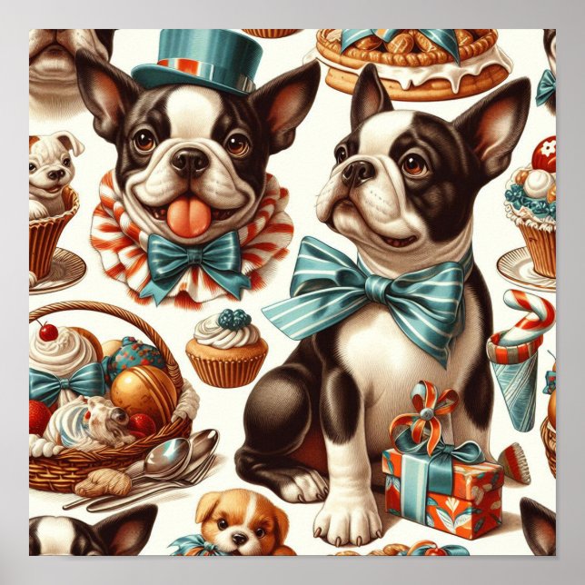 Affiche Illustration Retro Cute Boston Terrier (Devant)
