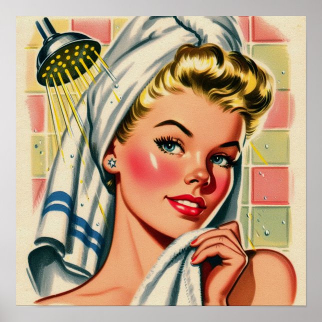 Affiche Illustration Retro Cute Shower Girl (Devant)