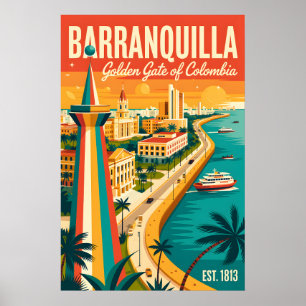 Affiche Illustration Rétro de Barranquilla Colombie