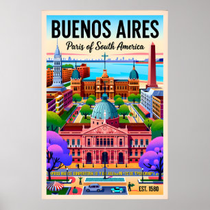 Affiche Illustration Rétro de Buenos Aires Argentine Vinta