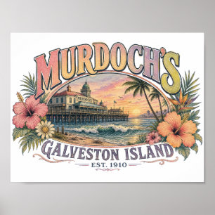 Affiche Illustration Rétro de la Côte de la Plage
