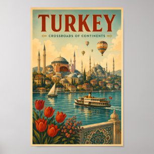 Affiche Illustration rétro de la Mosquée Bleue Sainte-Soph