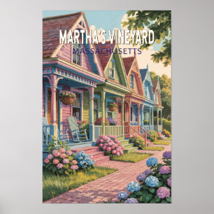 Affiche Illustration Rétro de Martha's Vineyard Massachuse