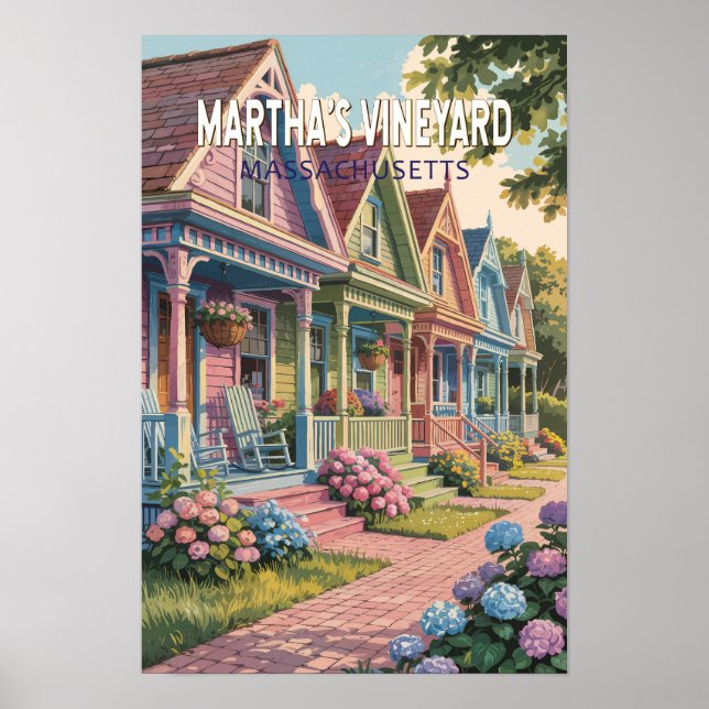 Affiche Illustration Rétro de Martha's Vineyard Massachuse (Devant)