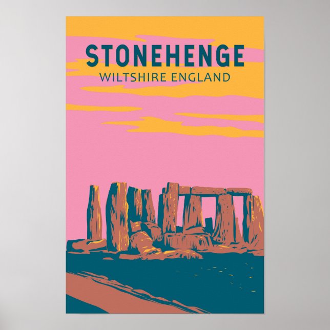 Affiche Illustration rétro de voyage à Stonehenge (Devant)