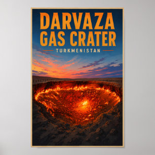 Affiche Illustration rétro du cratère de gaz de Darvaza au