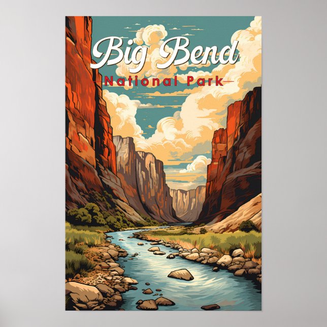 Affiche Illustration rétro du parc national de Big Bend (Devant)