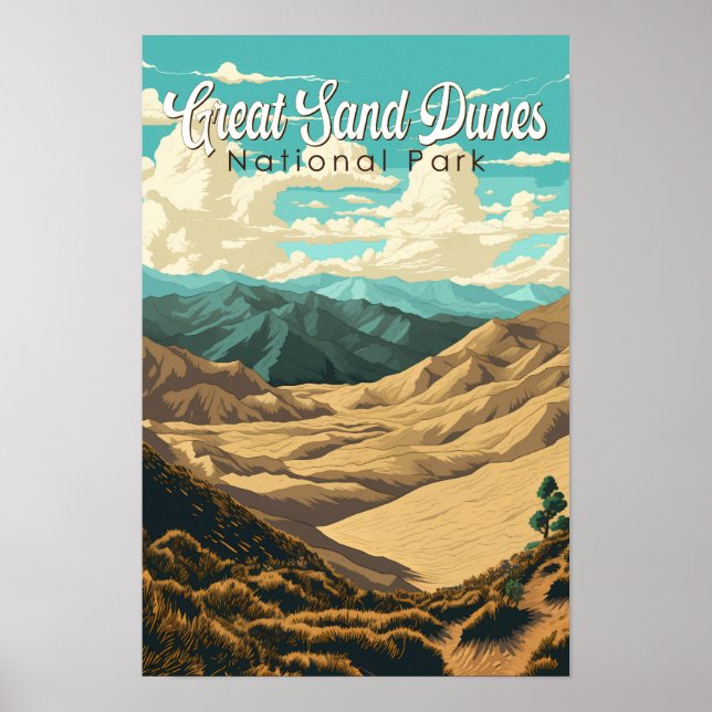 Affiche Illustration Rétro du Parc National des Grandes Du (Devant)