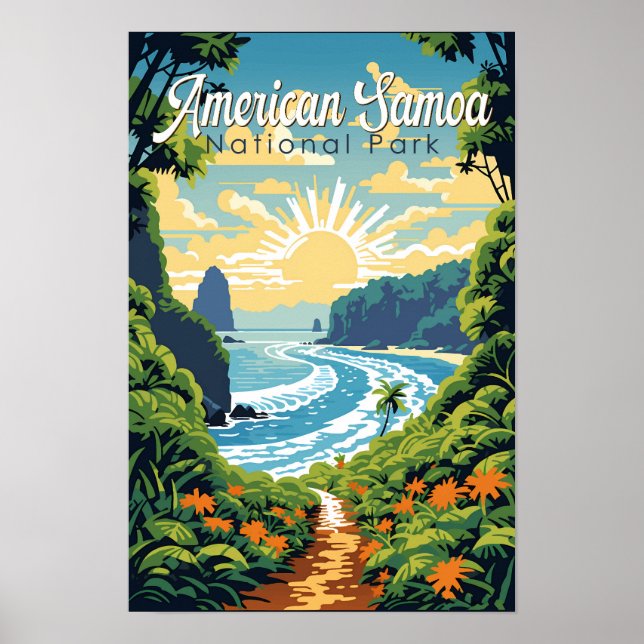 Affiche Illustration rétro du parc national des Samoa amér (Devant)