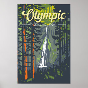 Affiche Illustration rétro du parc national Olympique