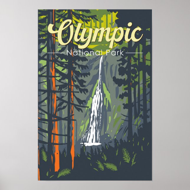 Affiche Illustration rétro du parc national Olympique (Devant)