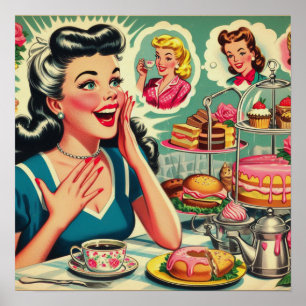 Affiche Illustration Retro Food Cute Girl