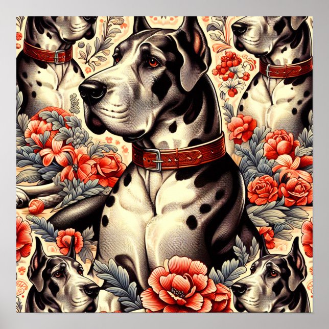 Affiche Illustration Retro Great Dane (Devant)