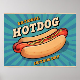 Affiche Illustration Retro Hotdog pour la Journée national