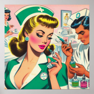 Affiche Illustration Retro Nurse Girl
