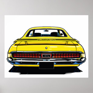 Affiche Illustration rétro pop art d'une voiture musclée j