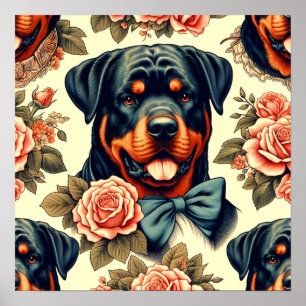Affiche Illustration Retro Rottweiler