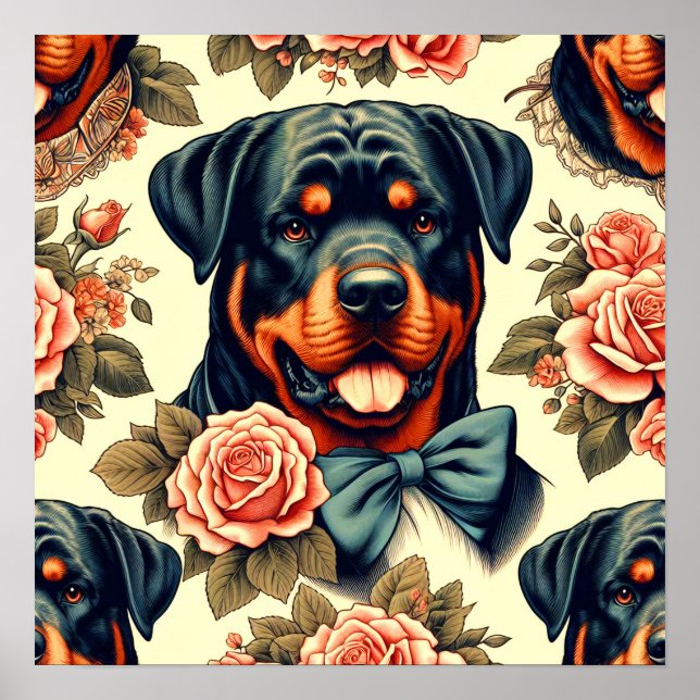 Affiche Illustration Retro Rottweiler (Devant)