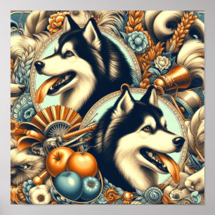 Affiche Illustration Retro Siberian Husky
