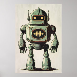 Affiche Illustration Robot vintage - Artwork Sci-Fi Rétro