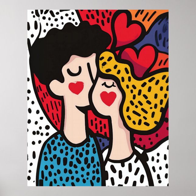 Affiche Illustration romantique d'un couple amoureux (Devant)