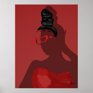 Affiche Illustration rouge sophistiquée de l'art creux fém