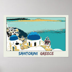 Affiche Illustration Santorin, Carte postale Grèce
