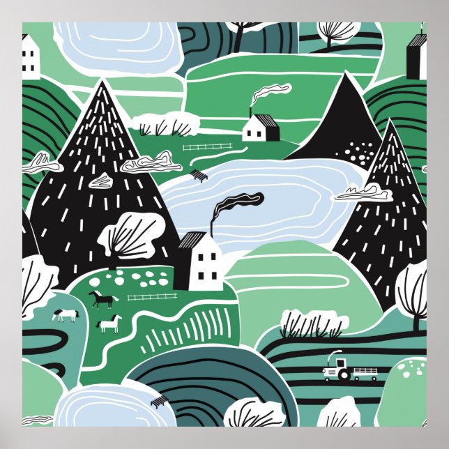 Affiche Illustration scandinave abstraite dessinée à la ma (Devant)
