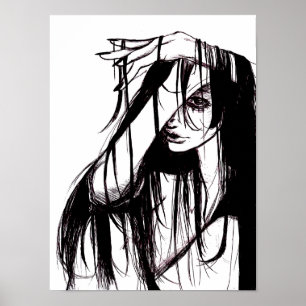 Affiche Illustration sombre de femme à l'encre gothique Ar