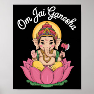 Affiche Illustration spirituelle Ganesha Lotus disant Om J