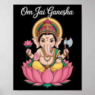 Affiche Illustration spirituelle Ganesha Lotus disant Om J