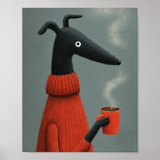 Affiche Illustration stylisée de café au chien noir