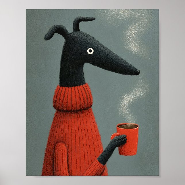 Affiche Illustration stylisée de café au chien noir (Devant)
