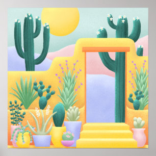 Affiche Illustration Sunny Cactus Garden Paysage du désert