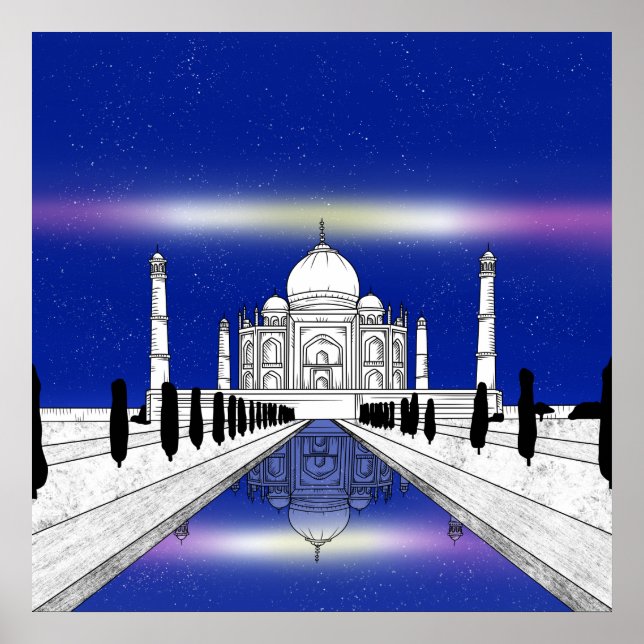 Affiche Illustration Taj Mahal Seven Wonders (Devant)