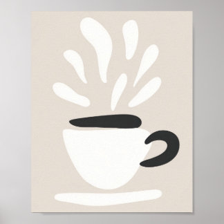 Affiche Illustration Tasse de Café Fumant Style Boho