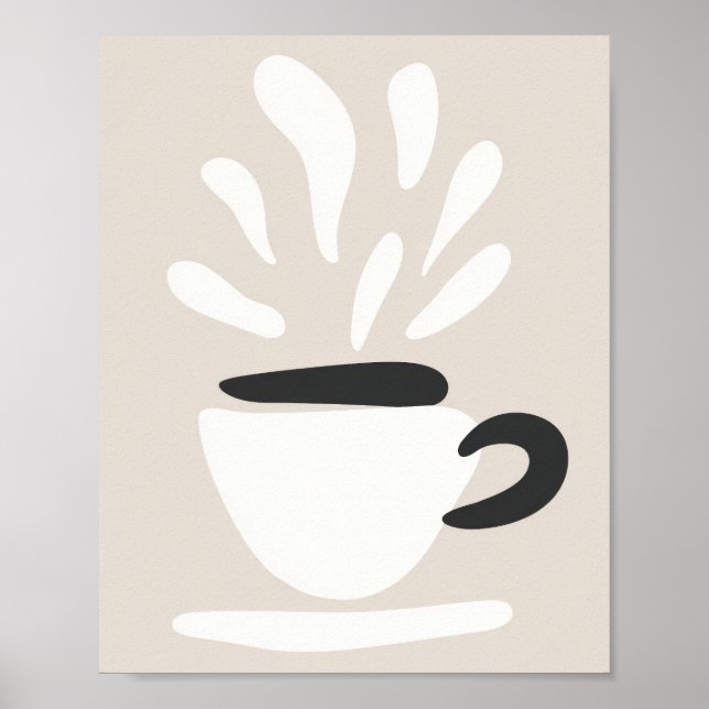 Affiche Illustration Tasse de Café Fumant Style Boho (Devant)