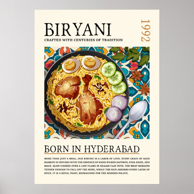 Affiche Illustration traditionnelle vintage de Biryani d'H (Devant)