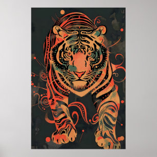 Affiche Illustration Tribale de Jungle de Tigre Abstrait