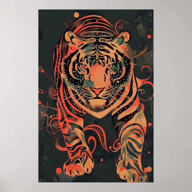 Affiche Illustration Tribale de Jungle de Tigre Abstrait (Devant)