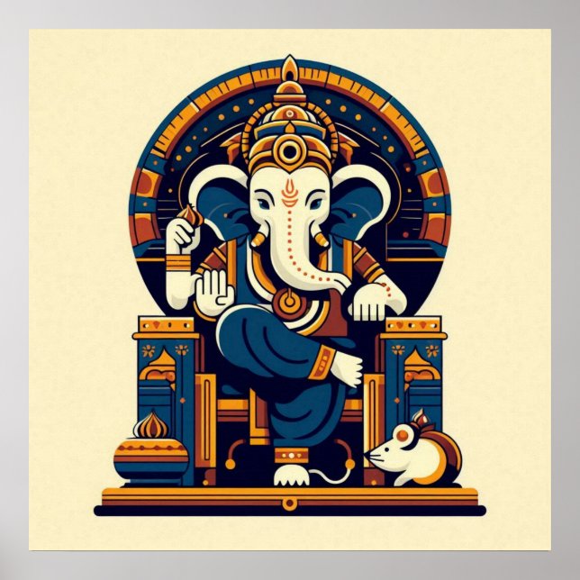 Affiche Illustration vectorielle moderne de Ganesha bleu,  (Devant)