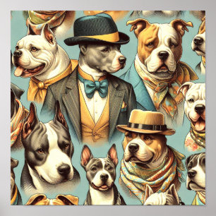 Affiche Illustration vintage American Pit Bull Terrier