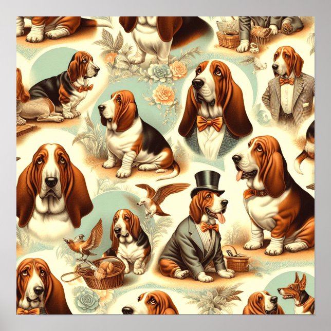 Affiche Illustration vintage Basset Hound en toute transpa (Devant)