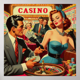 Affiche Illustration vintage Couple Casino