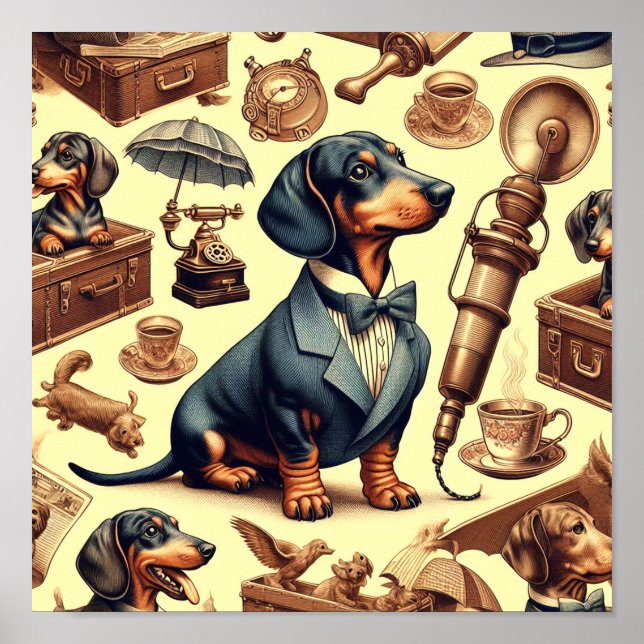 Affiche Illustration vintage Dachshund (Devant)