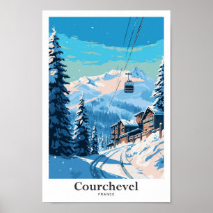 Affiche Illustration Vintage d'Art Voyage de Courchevel Fr